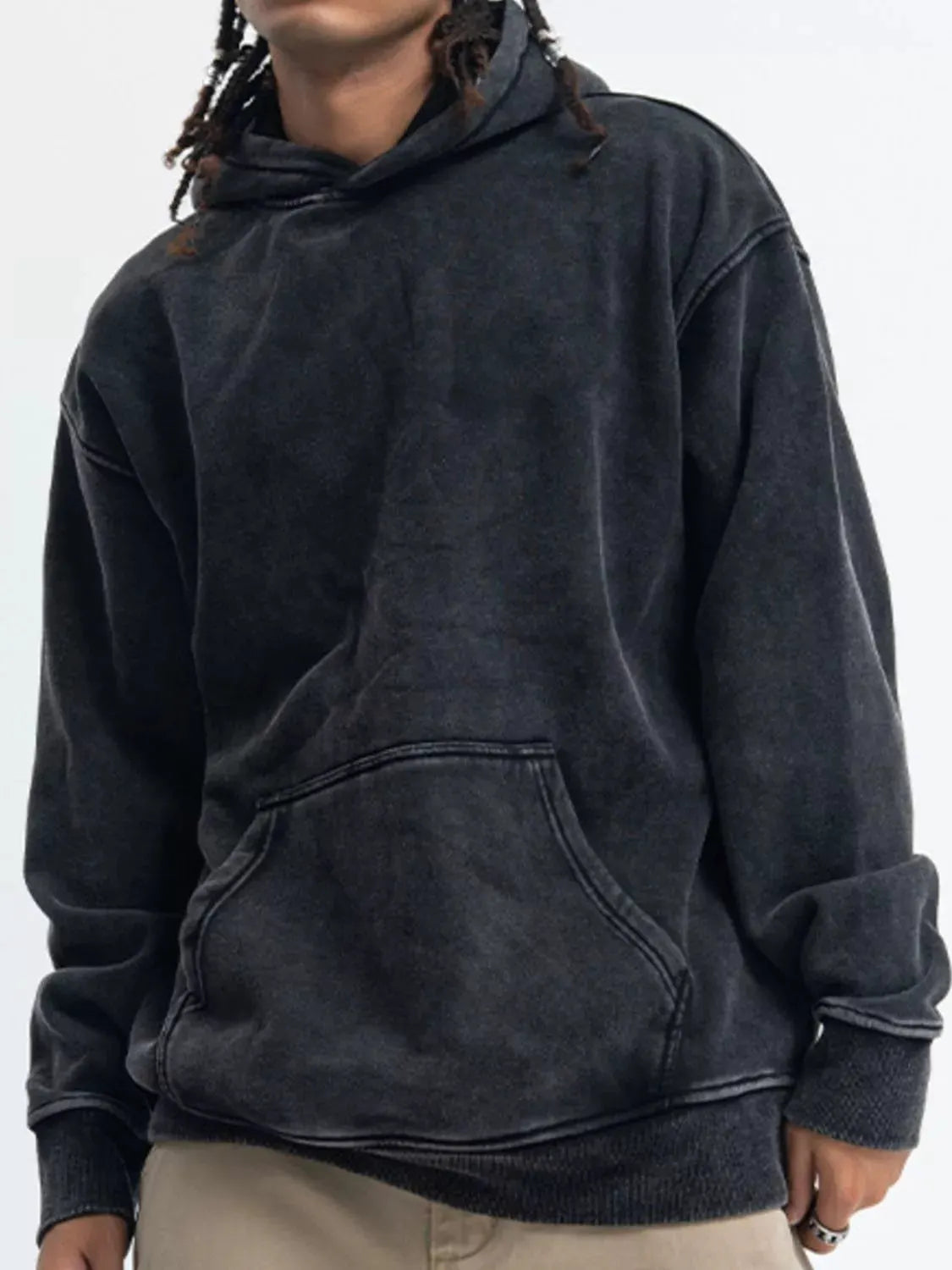Men's Vintage Wash Long Sleeve Hoodie by Trendsi