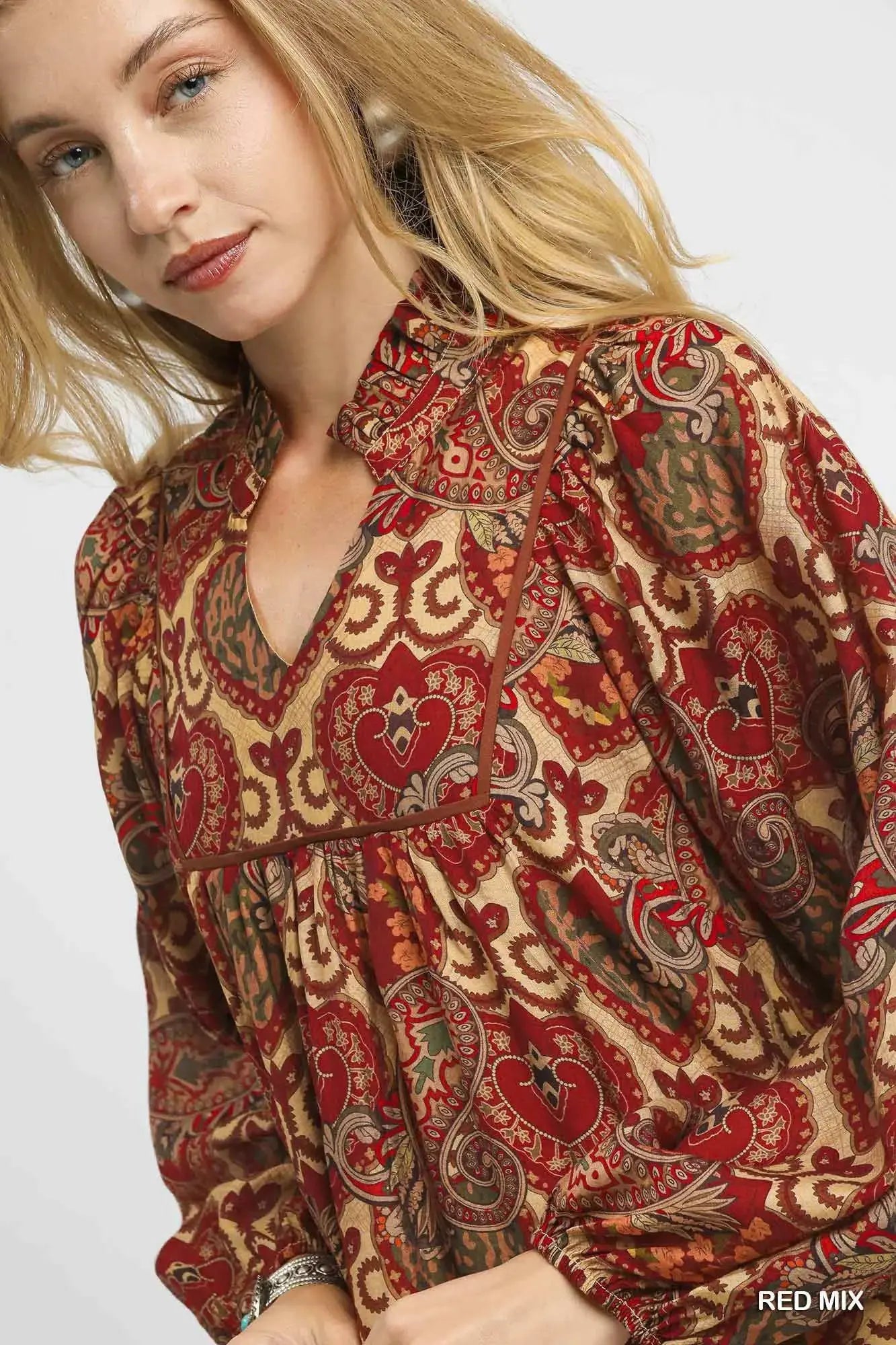 Umgee Boho Mix Paisley Babydoll Dress by Oh