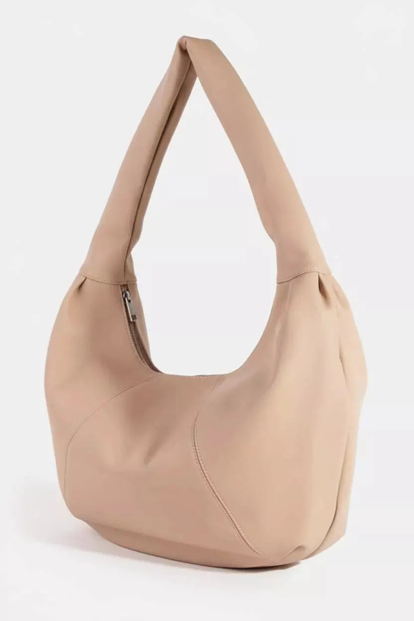 Fame Panel Stitch Crescent Leather Shoulder Bag by Fame
