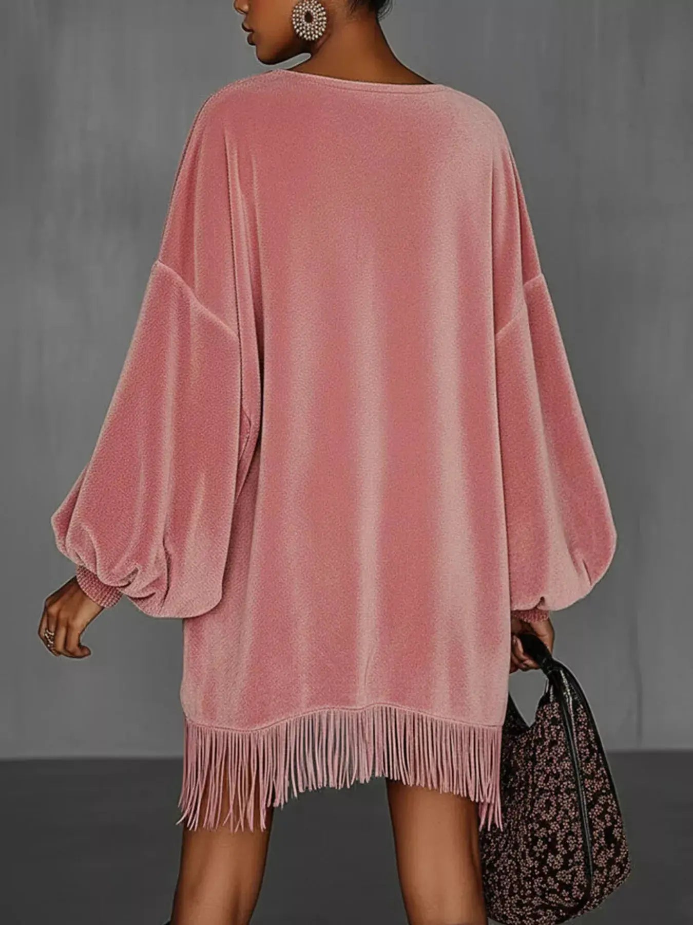 Velvet Fringe Hem Mini Dress by Partner Label