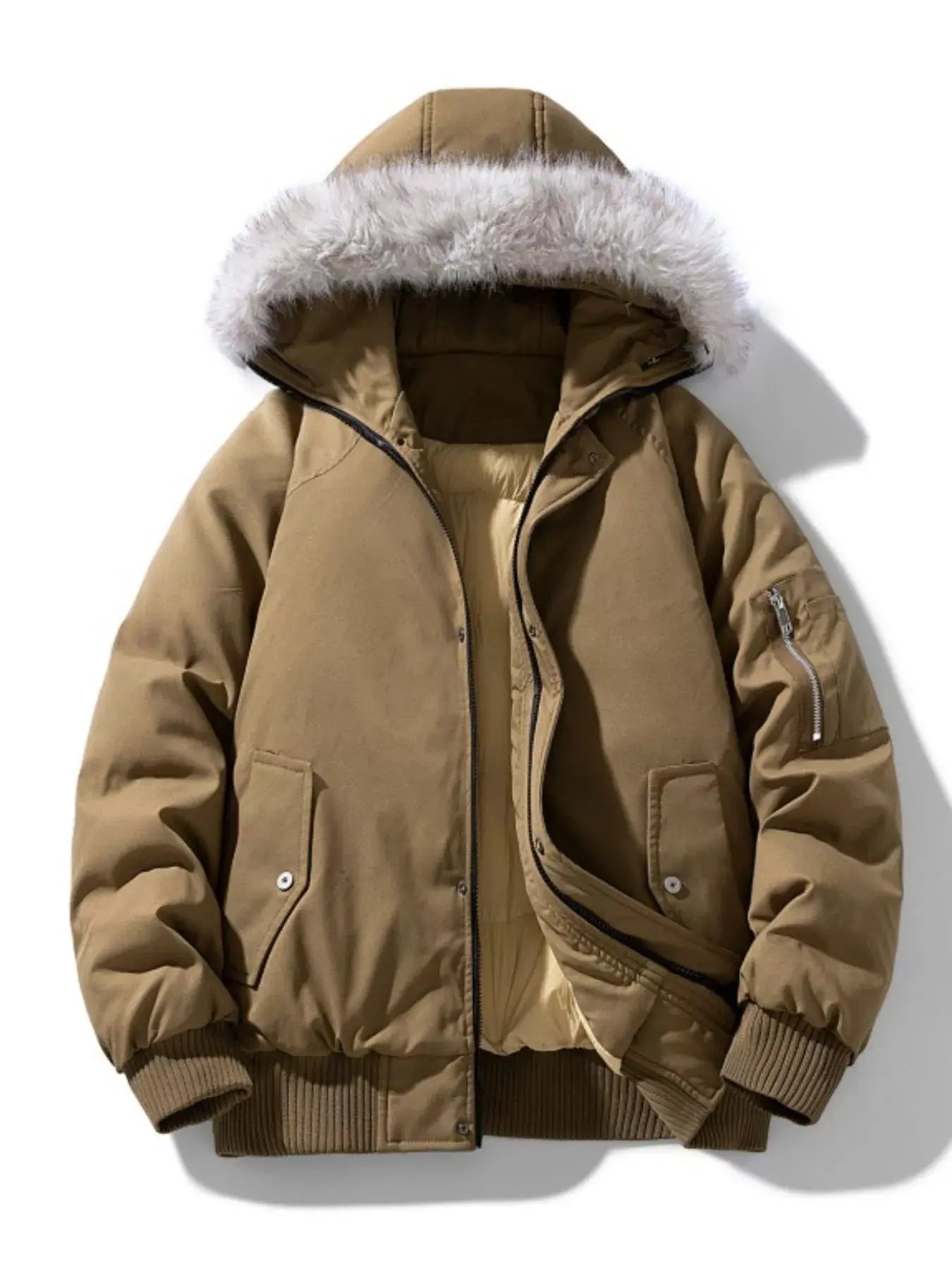 Men's Plus Size Faux Fur Hooded Padded Bomber Jacket by Partner Label