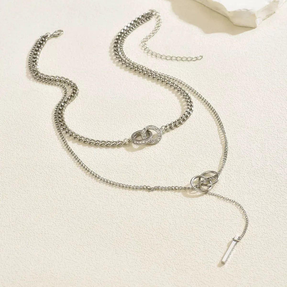Double Layered Chain Y-Shaped Pendant Necklace by Partner Labels