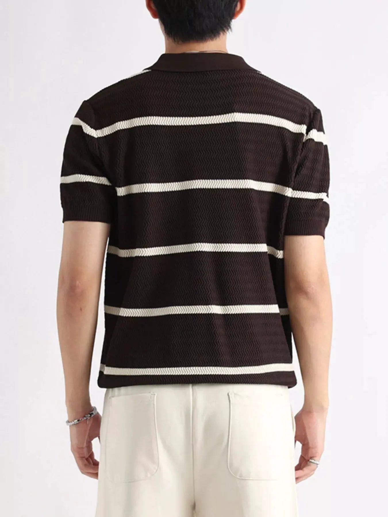 Men's Plus Size Striped Zip-Up Knit Polo by POL