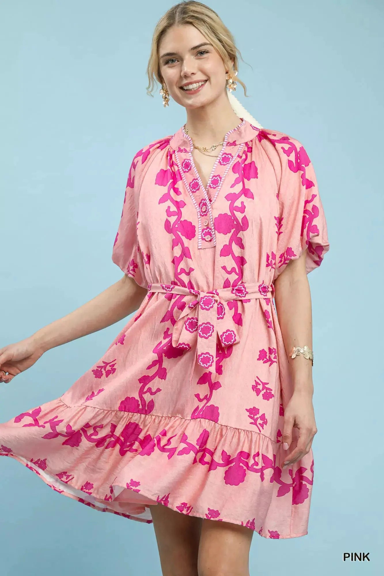Umgee Floral Tie-Waist Boho Mini Dress by Umgee USA