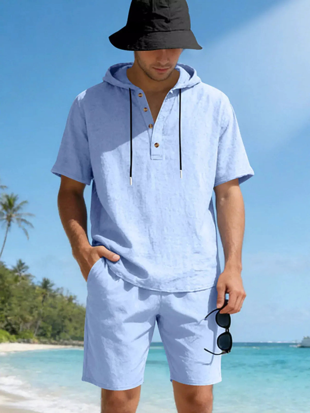 Men's Full Size Casual Short Sleeve Hooded Top & Shorts Set Plus Size by Trendsi