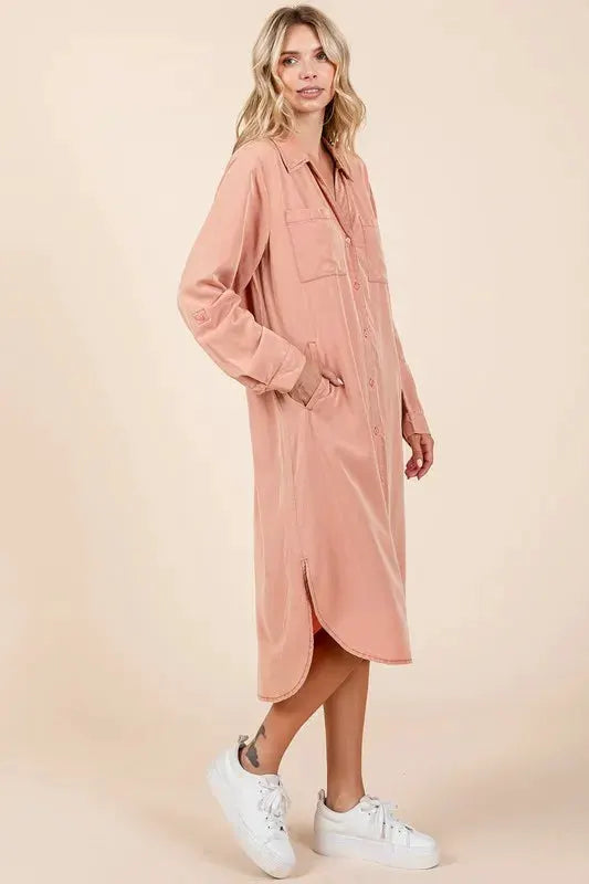 Mittoshop Button Down Long Sleeve Shirt Dress by Mittoshop