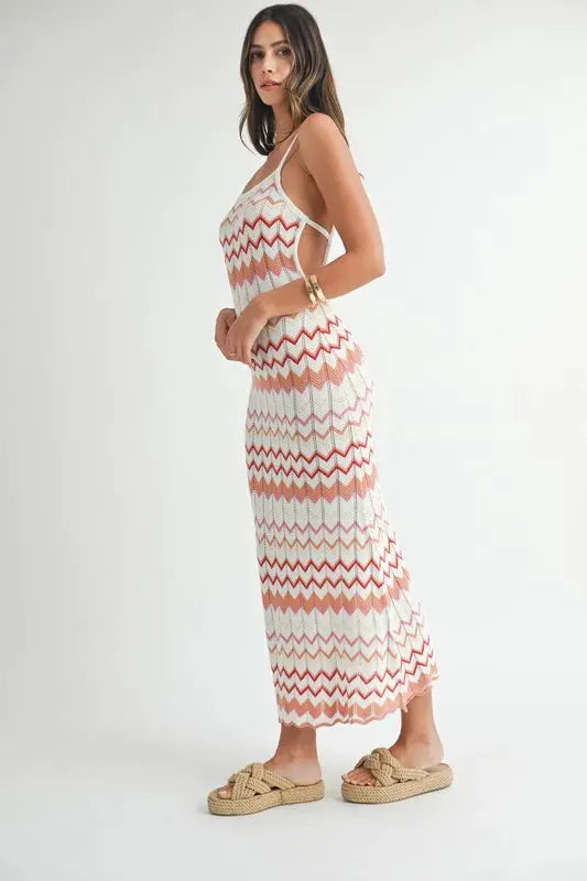 MABLE Lightweight Pointelle Chevron Knit Maxi Dress by MABLE