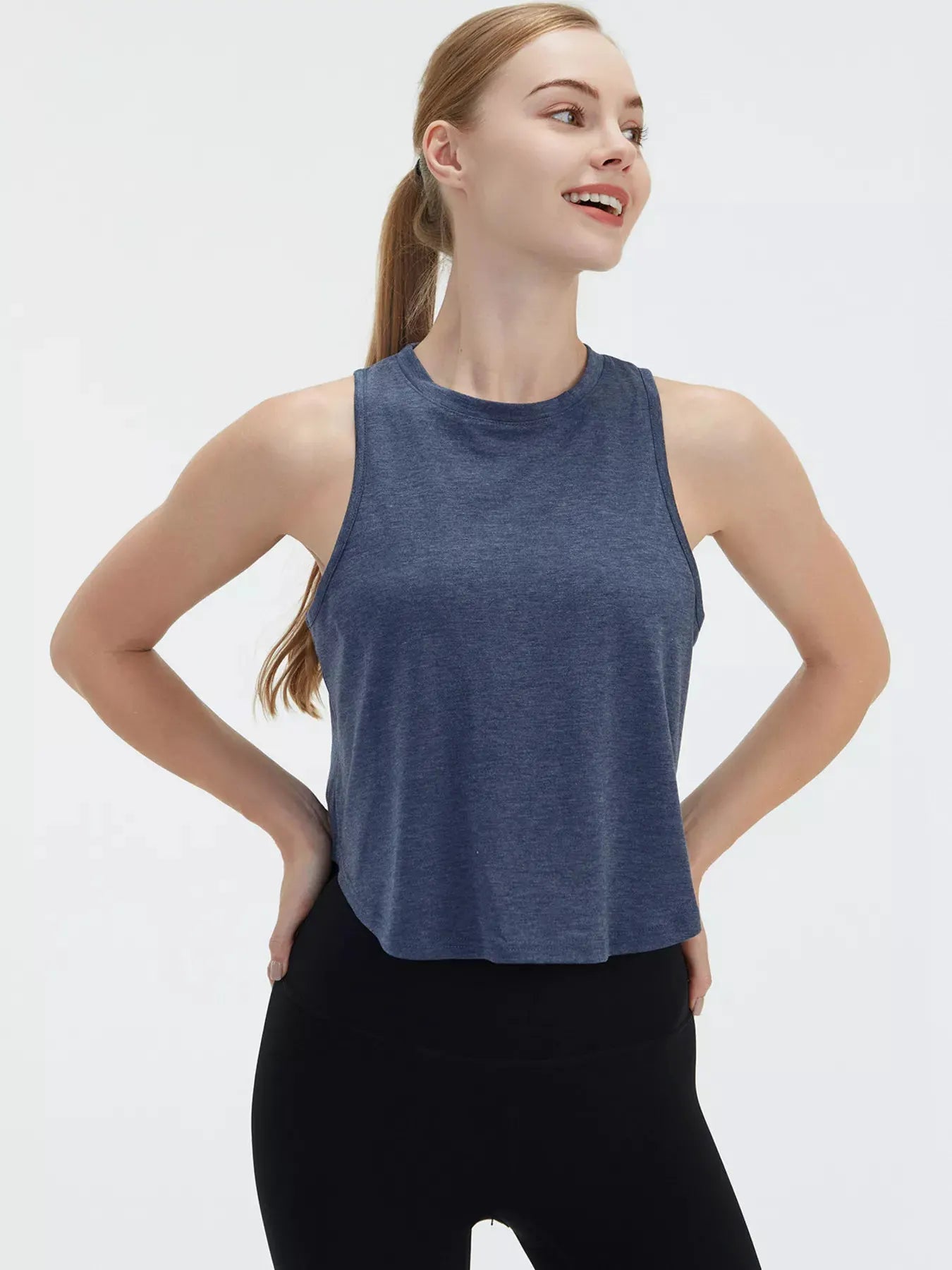 Cutout Back Round Neck Active Tank by Trendsi