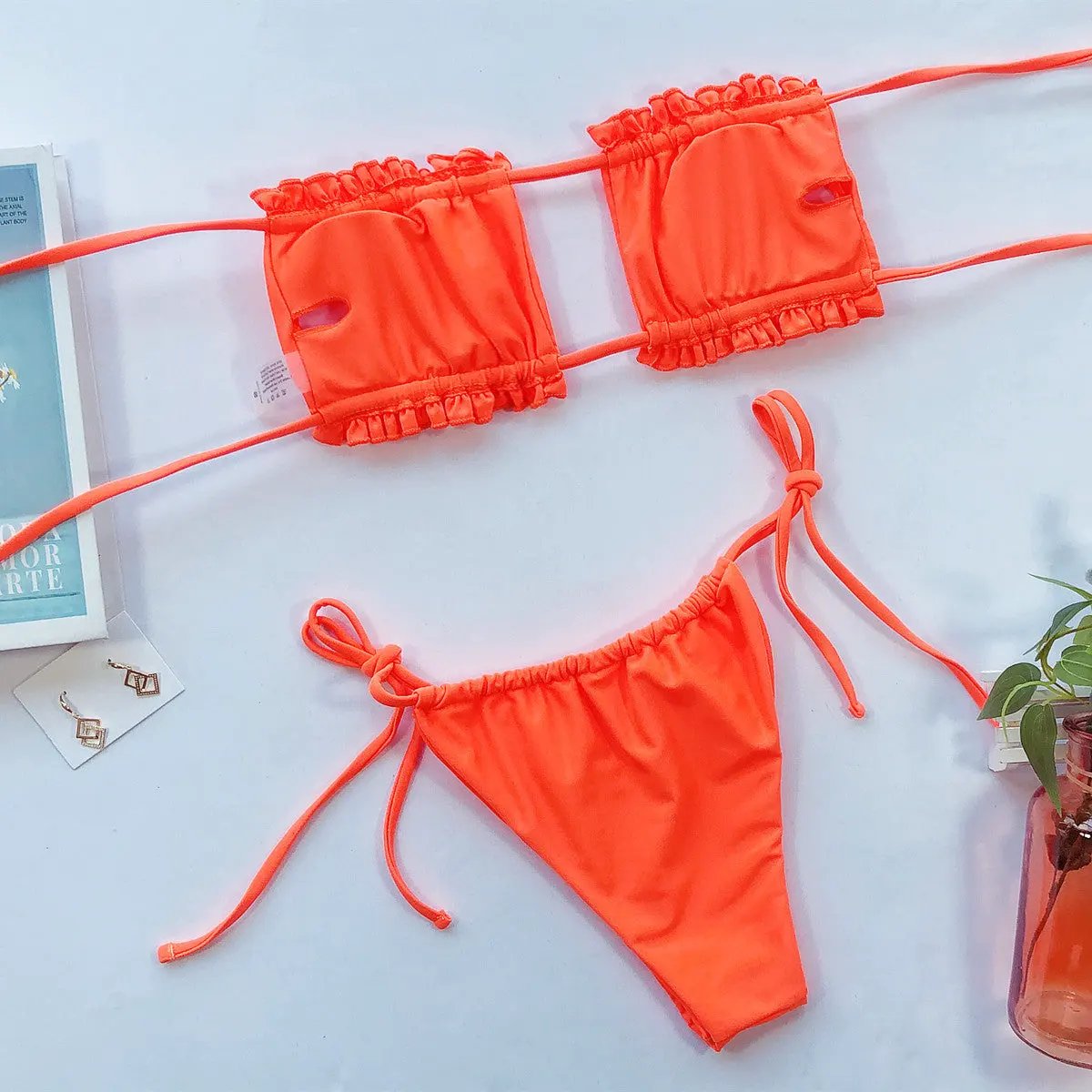 Frill Trim Ruched Bikini Set by Partner Label