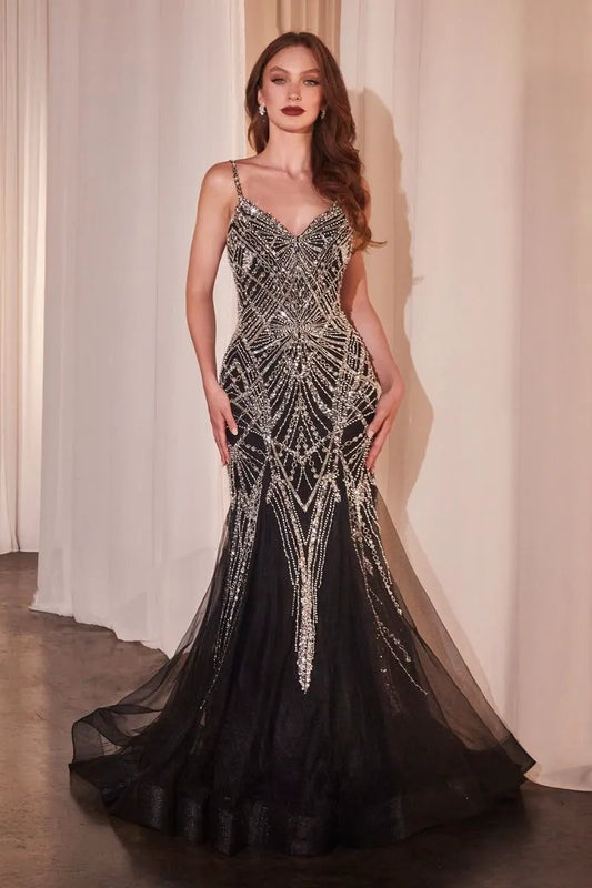 Embellished Black Mermaid Dress by Tux-USA