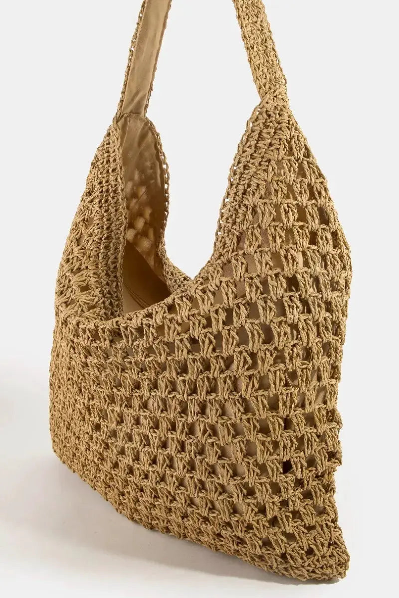 Fame Intricate Straw Weave Large Shoulder Bag by Partner Label