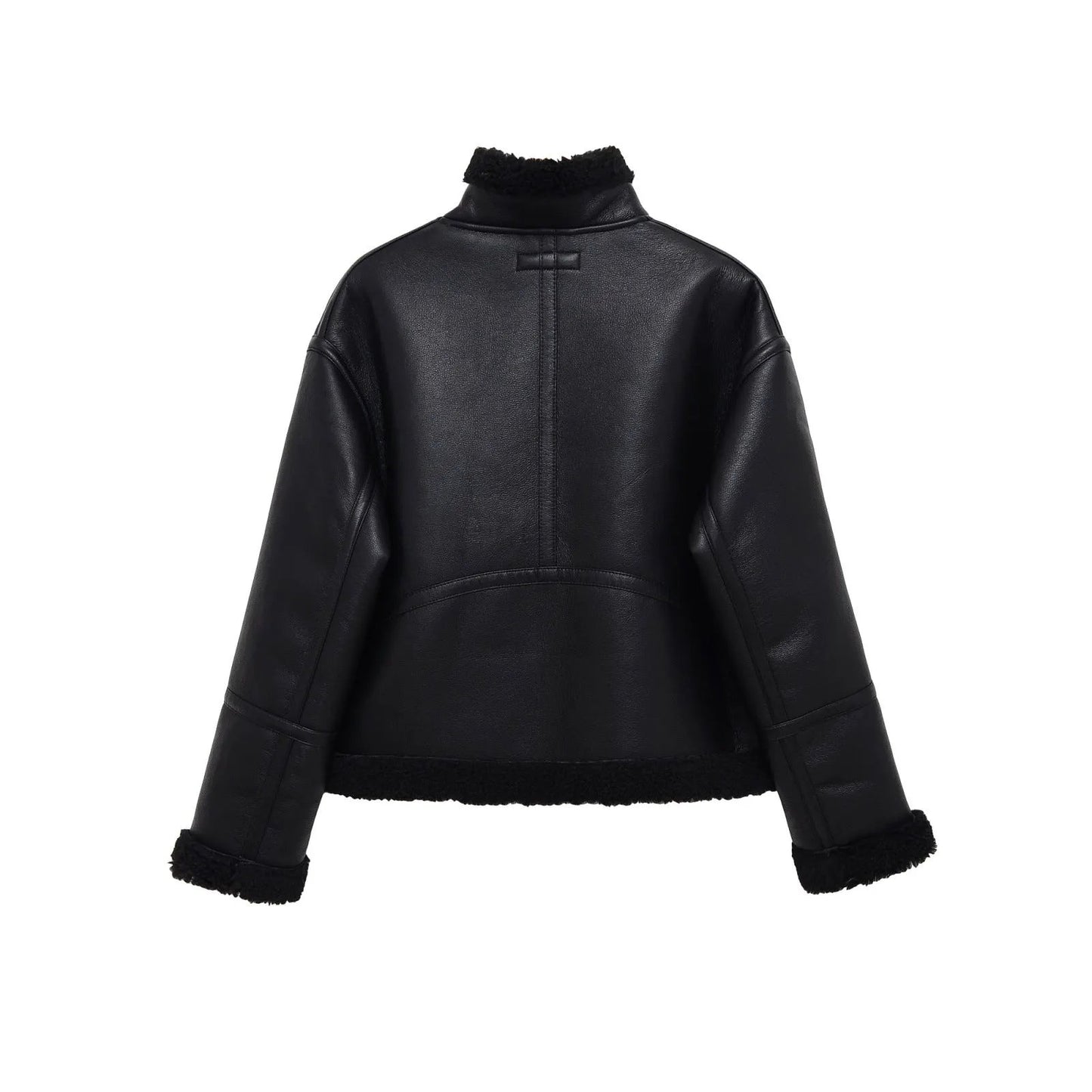 Women's Jacket Black Faux Leather Shearling BYMANYC ® New York SOHO BLACK AVIATOR BIKER - New Collection by BYMANYC ® New York