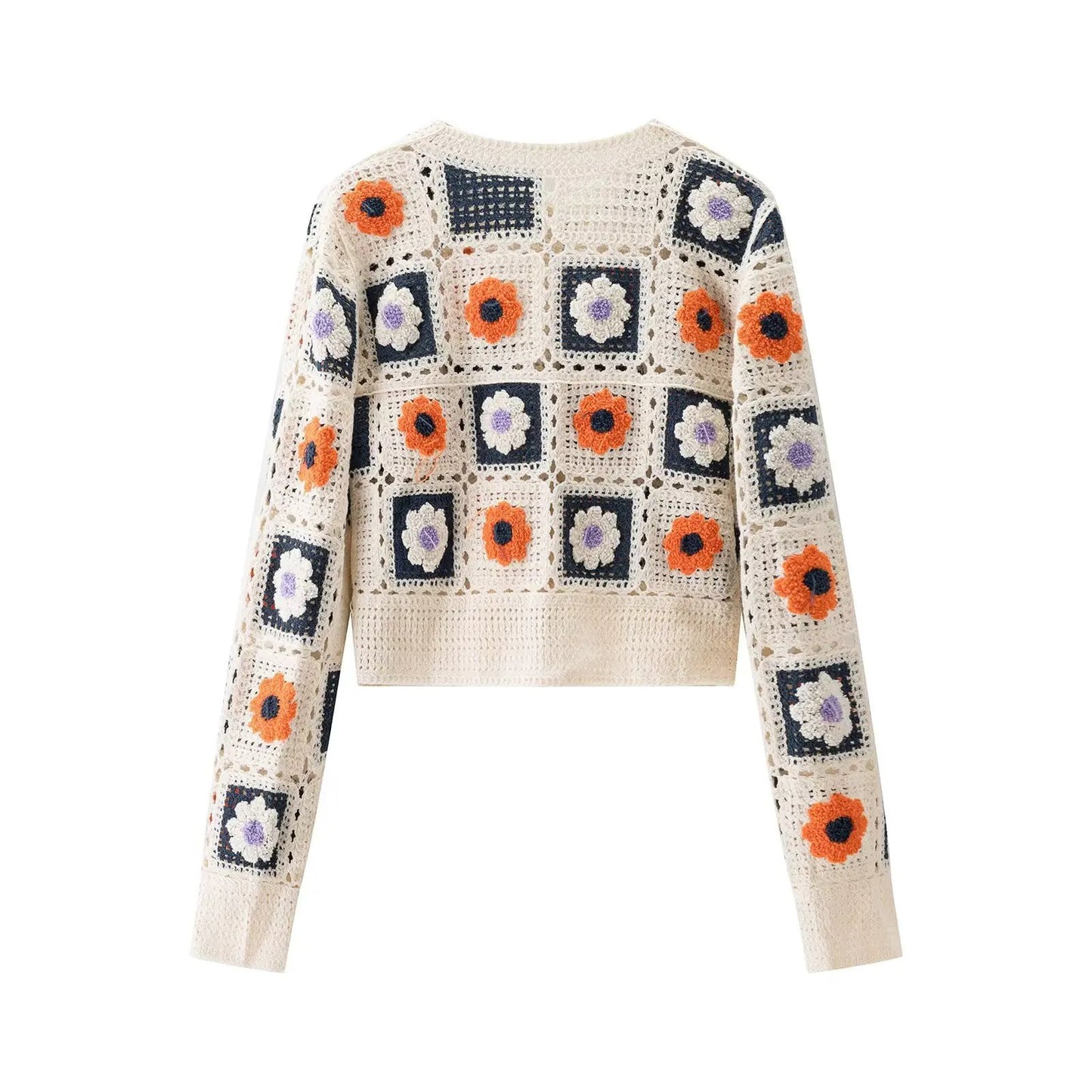 Women's Cardigan Cream Crochet Floral BYMANYC ® New York SOHO FLORAL GRANNY SQUARE CROCHET CARDIGAN - New Collection by BYMANYC ® New York