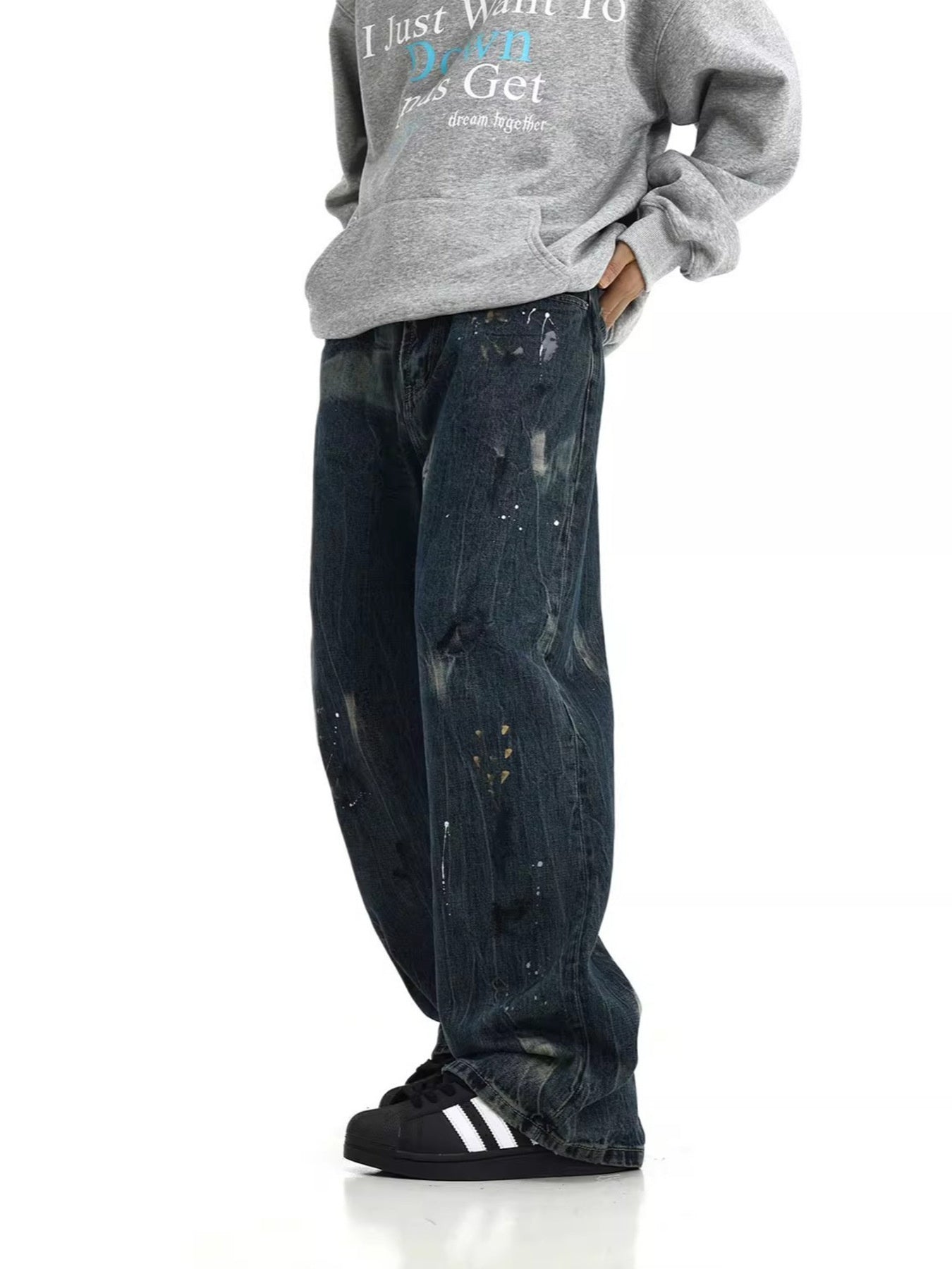 Men's Full Size Paint-Splattered Wide Leg Jeans Plus Size by Partner Label
