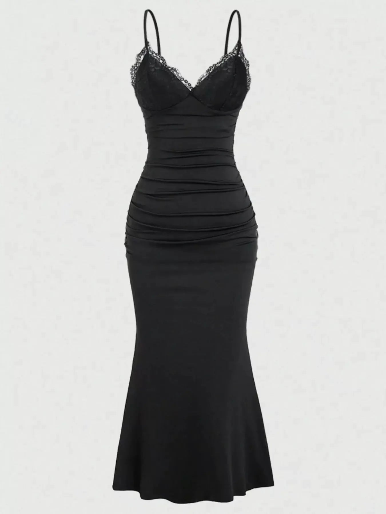 Lace Trim Ruched Mermaid Dress by Partner Label