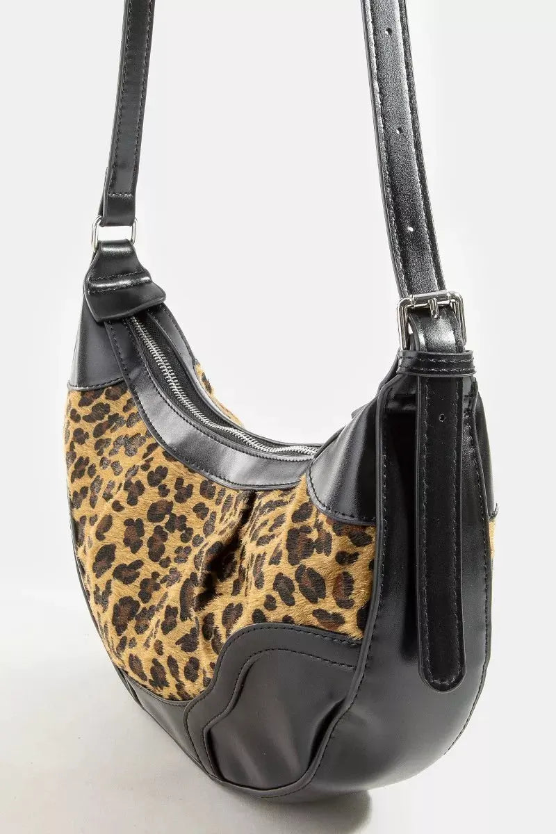 Fame Leopard Print Half Moon Shoulder Bag by Fame