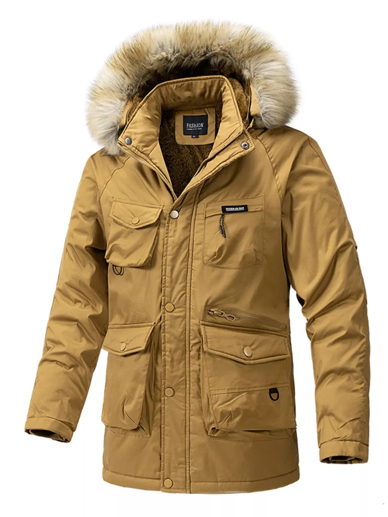 Men's Plus Size Fur Hooded Winter Parka Coat by Partner Label