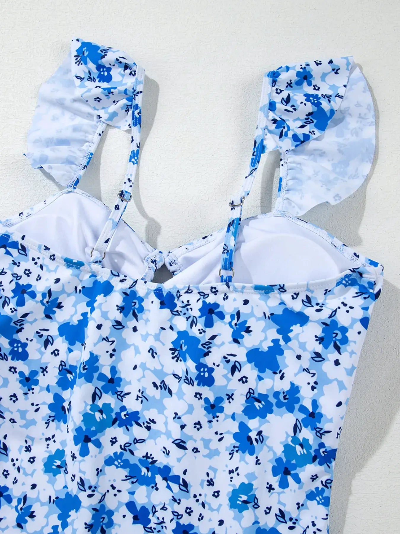 Floral Ruffled Strap Lace-up Hollow Out One Piece Swimsuit by Partner Label