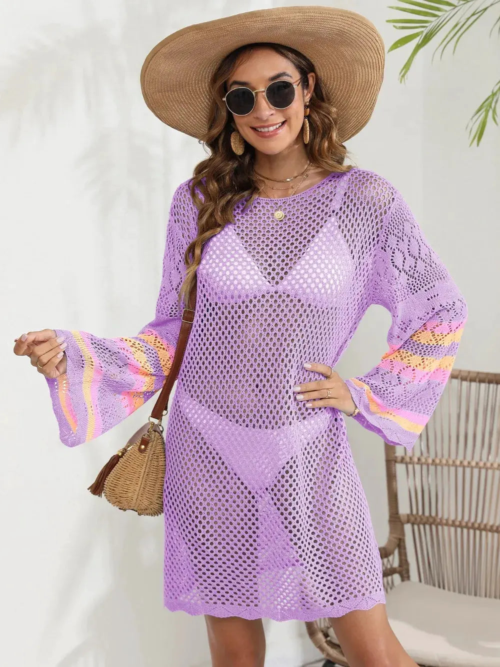 Openwork Contrast Long Sleeve Cover-Up by Partner Labels