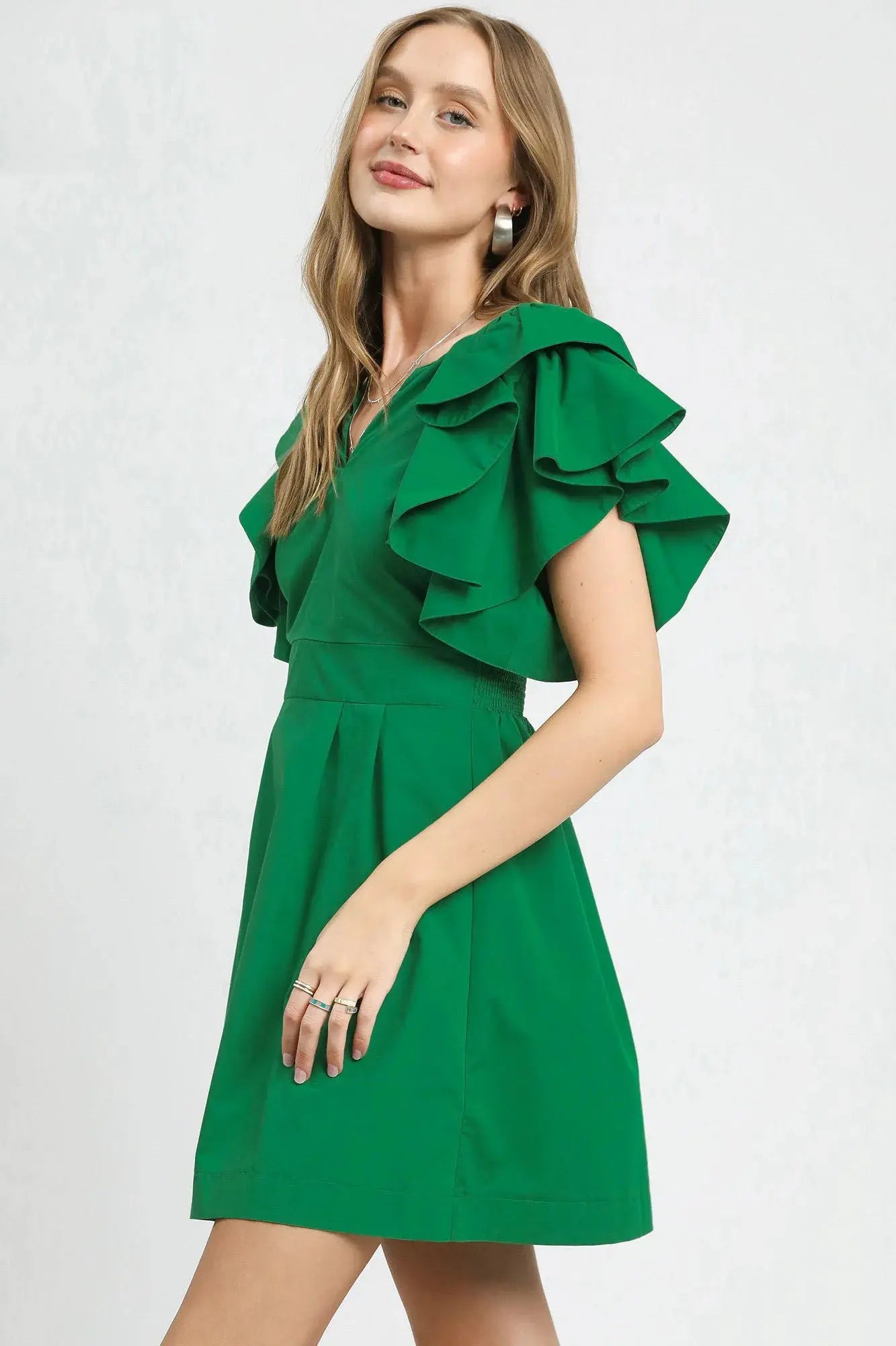 Umgee Double Ruffle Sleeve Fit and Flare Dress by Umgee