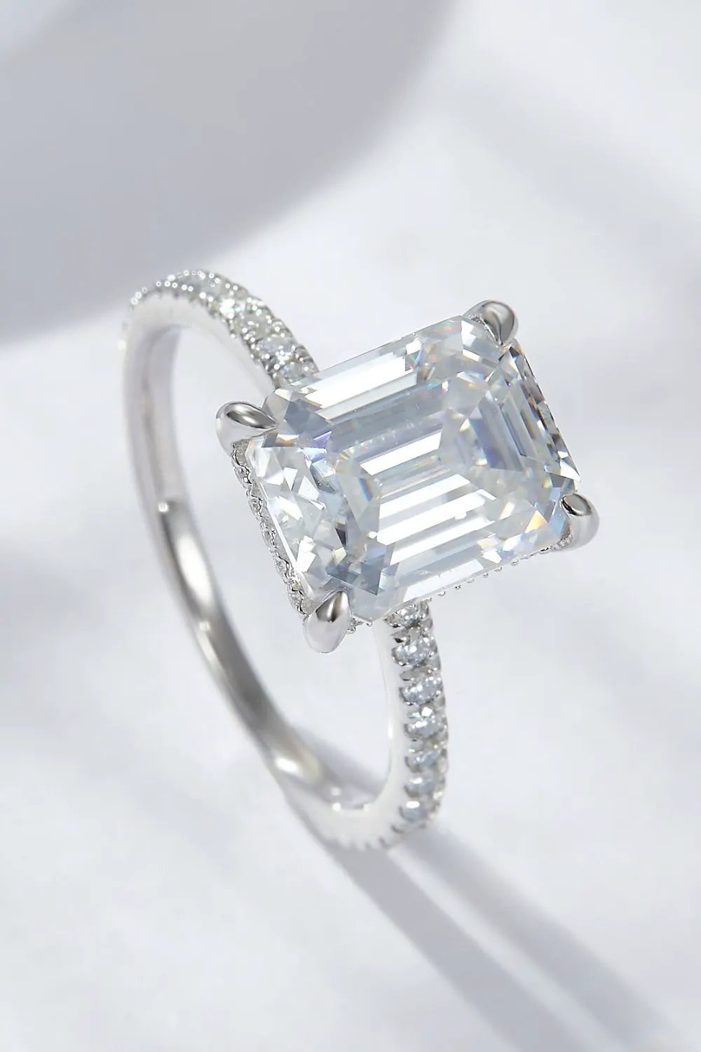Emerald Cut 4 Carat Moissanite Side Stone Ring by Partner Label