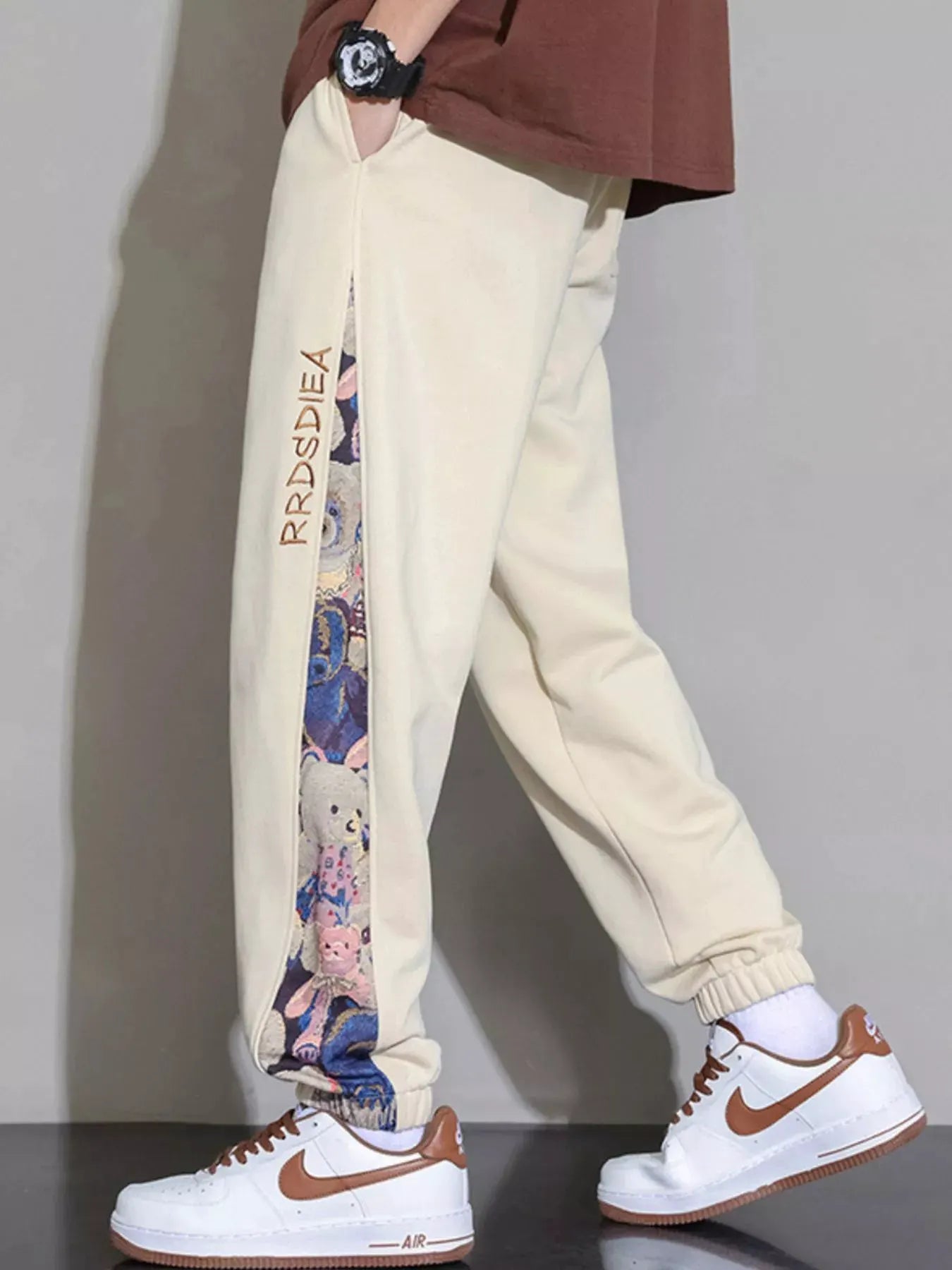 Men's Plus Size Casual Bear Print Side Panel Sweatpants by Partner Label