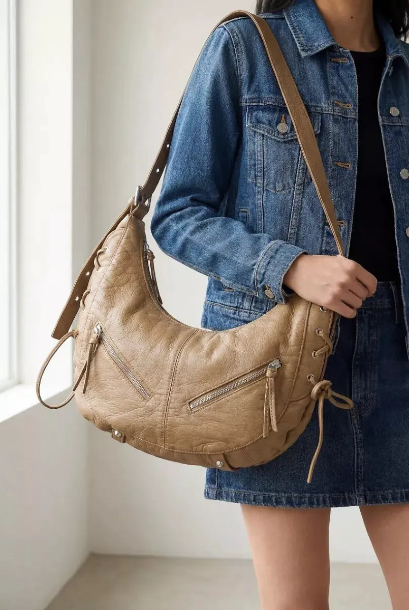 Fame Larger Leather Crescent Shoulder Bag by Partner Label