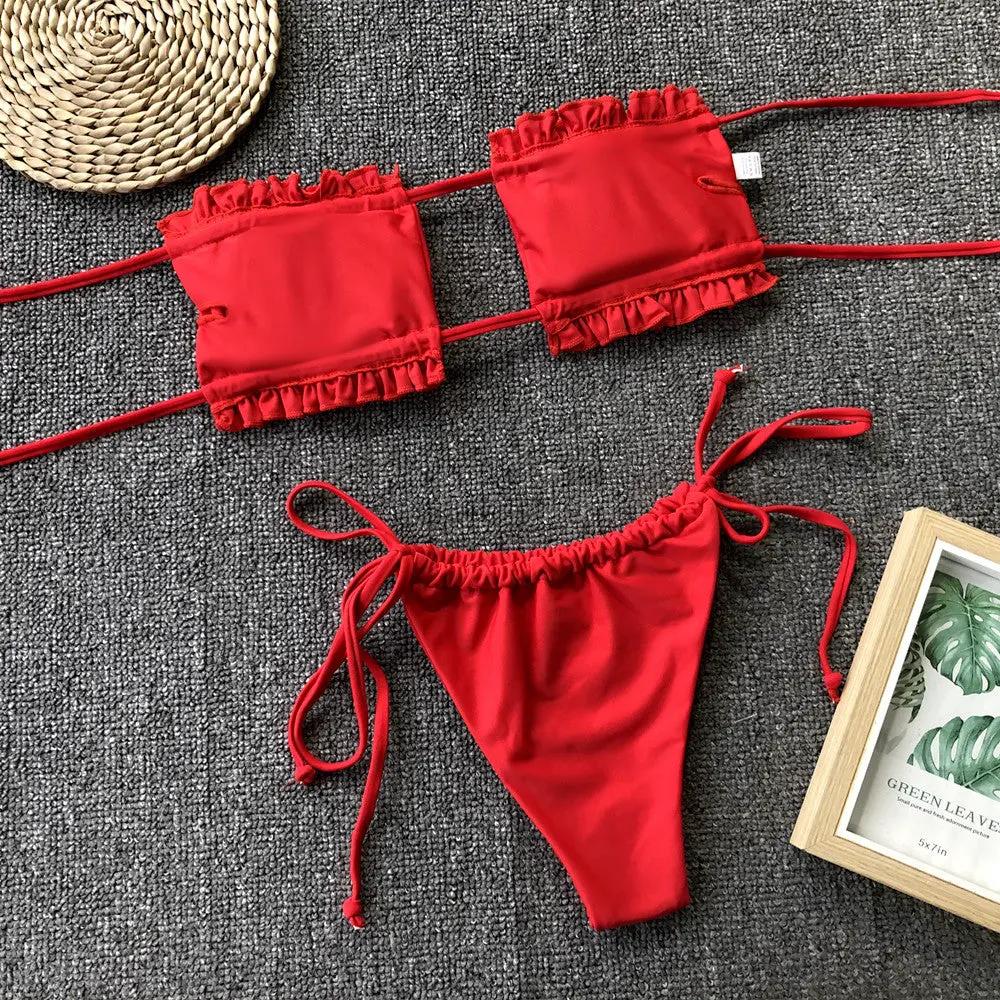 Frill Trim Ruched Bikini Set by Partner Label