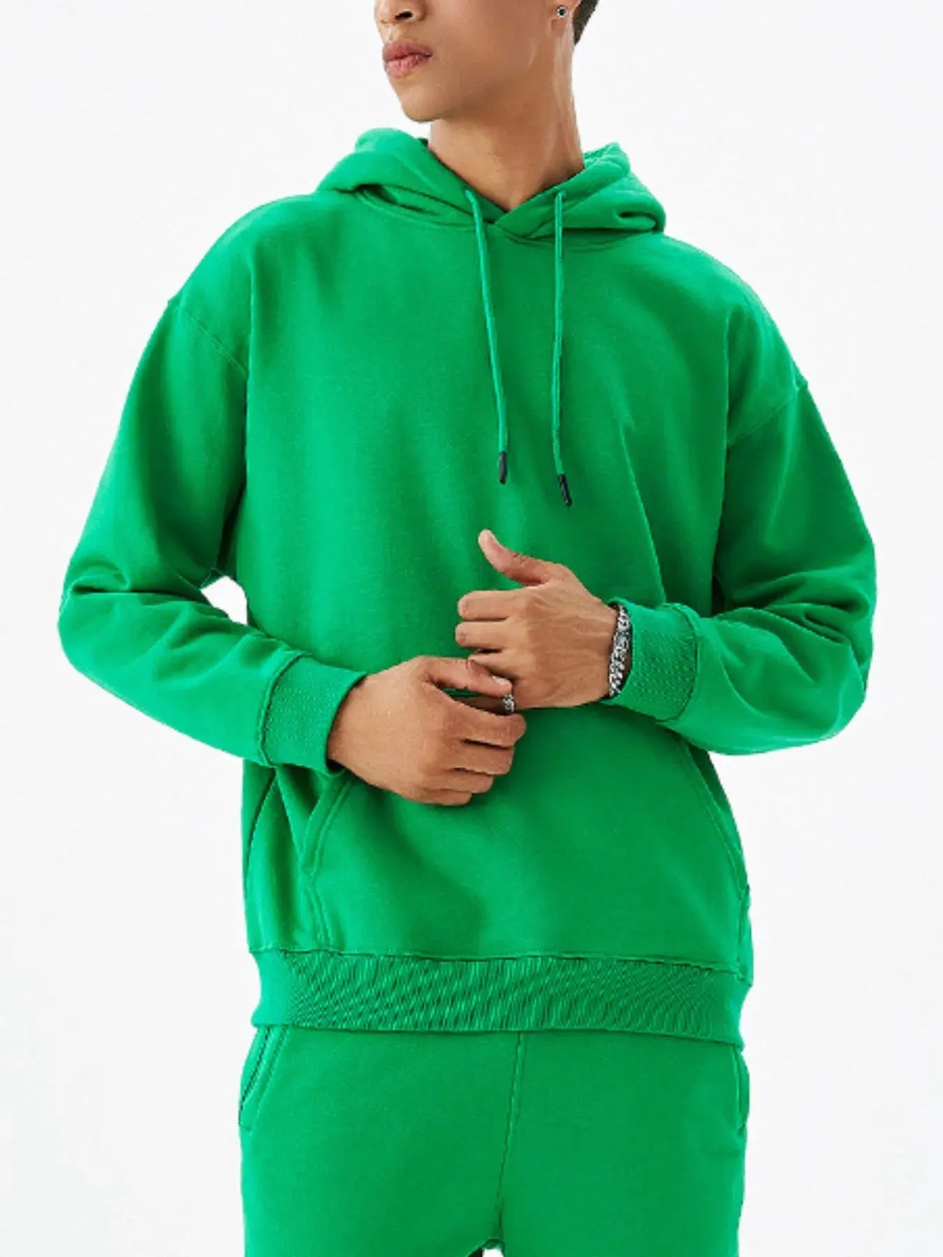 Men's Drawstring Kangaroo Pocket Long Sleeve Hoodie by Trendsi