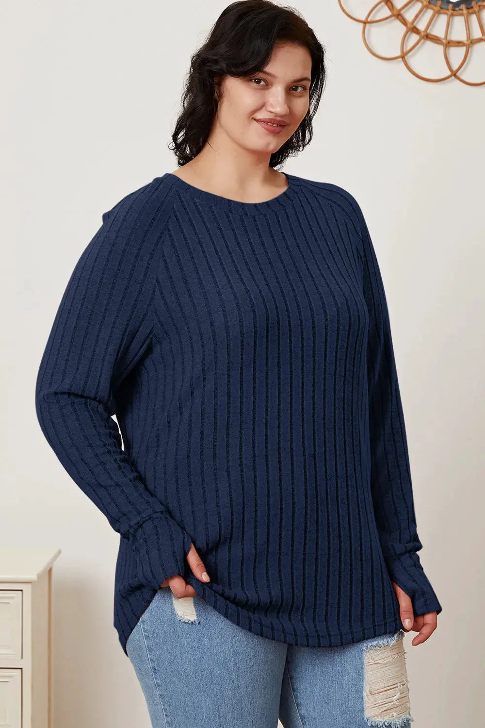 Basic Bae Full Size Ribbed Thumbhole Sleeve T-Shirt by Basic Bae