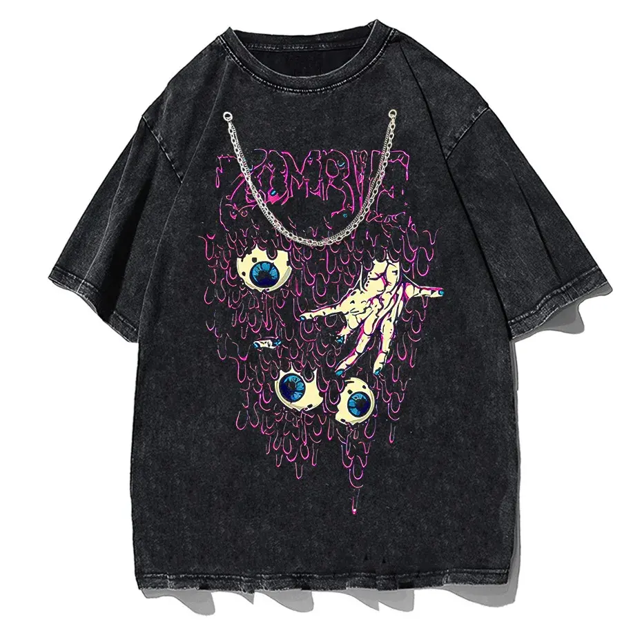 Zombie Horror Gothic Washed Cotton Oversized T-Shirt by Vimost Shop