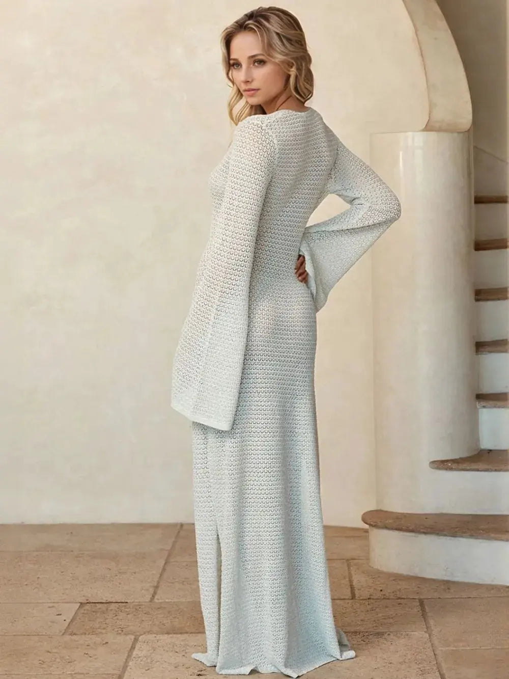 Slit Plunge Flare Sleeve Cover-Up Dress by Partner Label