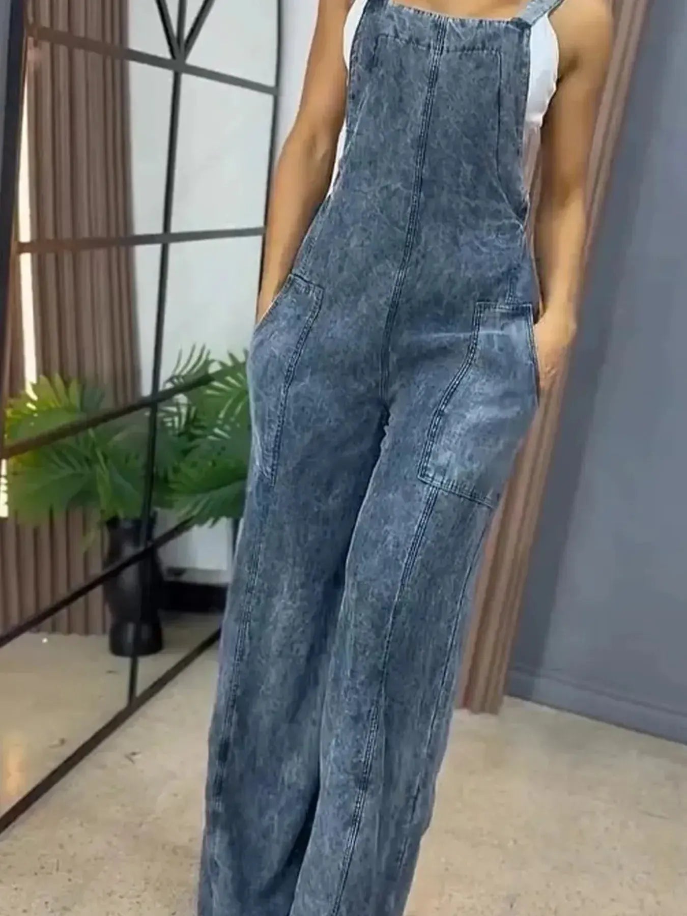 Full Size Wide Leg Washed Denim Overalls Plus Size by Partner Labels