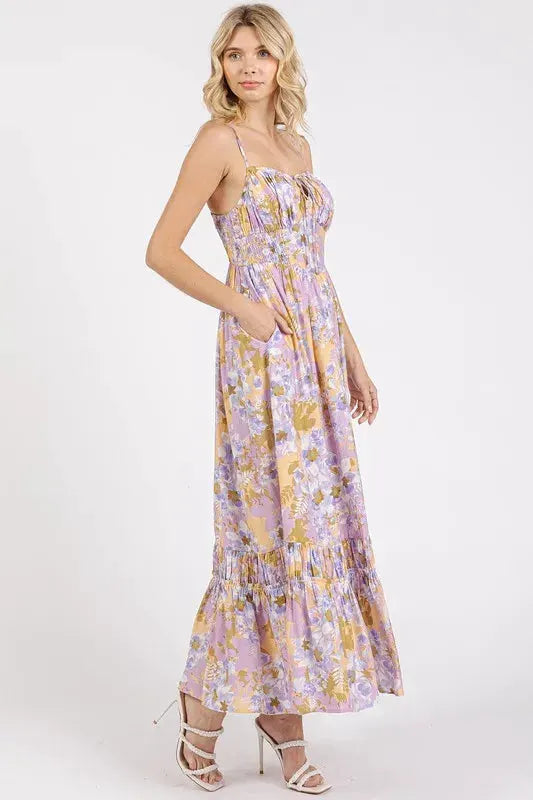 Mittoshop Floral Smocked Back Ruffled Hem Maxi Cami Dress by Mittoshop