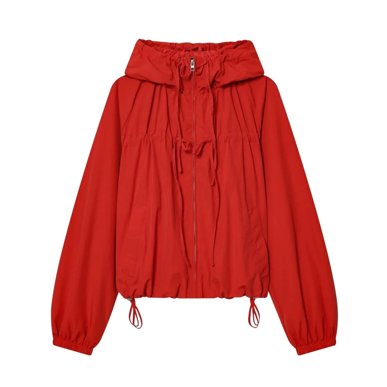 Women's Jacket Crimson Red Hooded Windbreaker BYMANYC ® New York SOHO RED DRAWSTRING WINDBREAKER - New Collection by BYMANYC ® New York