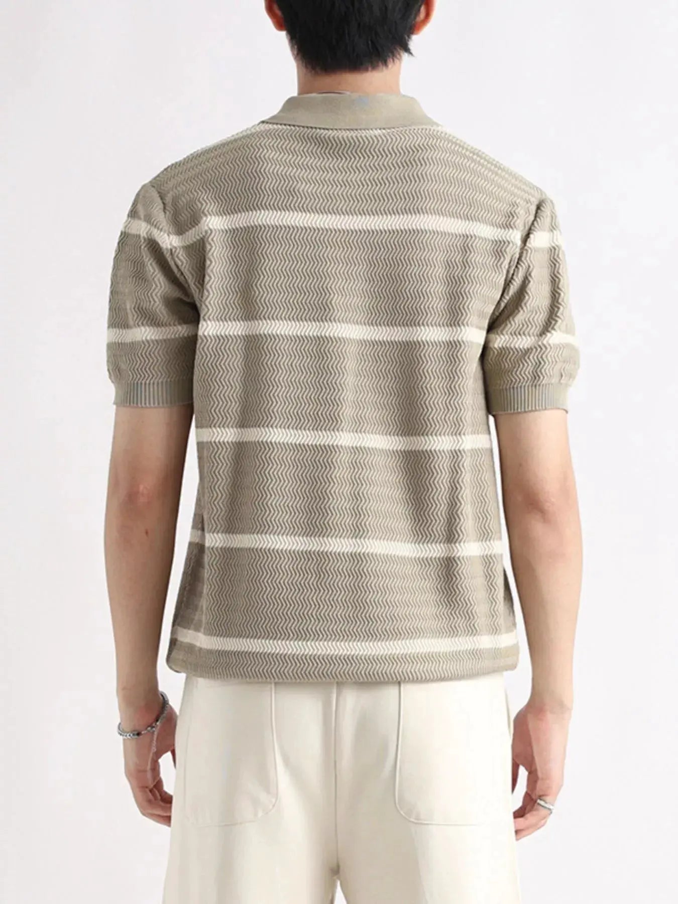 Men's Plus Size Striped Zip-Up Knit Polo by POL