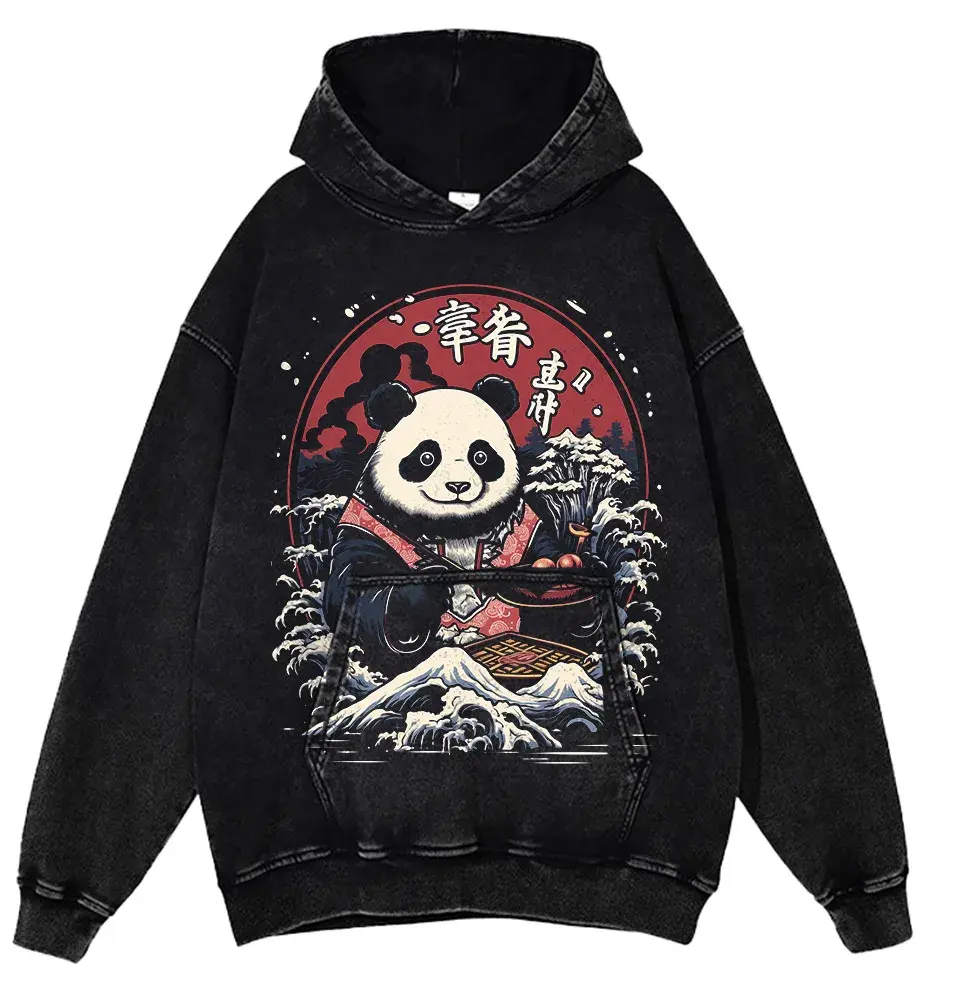 Japanese Style Panda Hip-Hop Retro Distressed T-Shirt by Vimost Shop