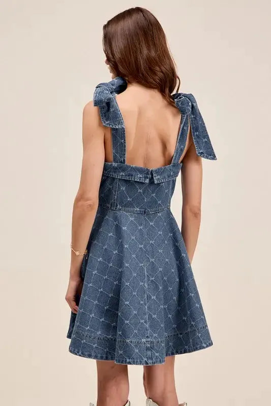 SO ME A Line Fit and Flare Diamond Bow Ribbon Denim Dres by SO ME