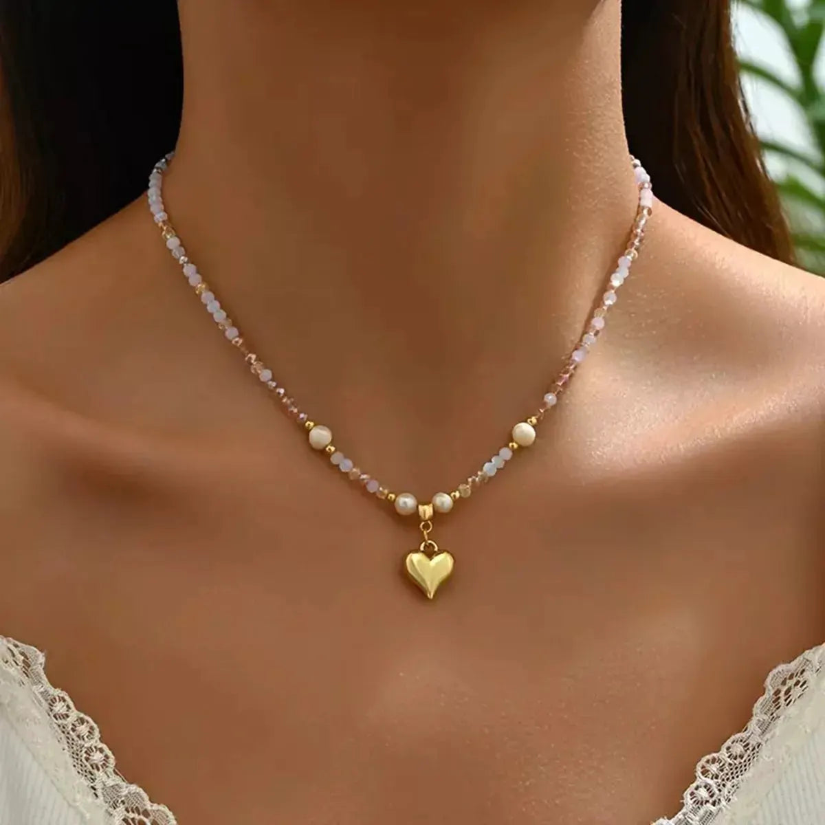 Bead Heart Pendant Necklace by Partner Labels