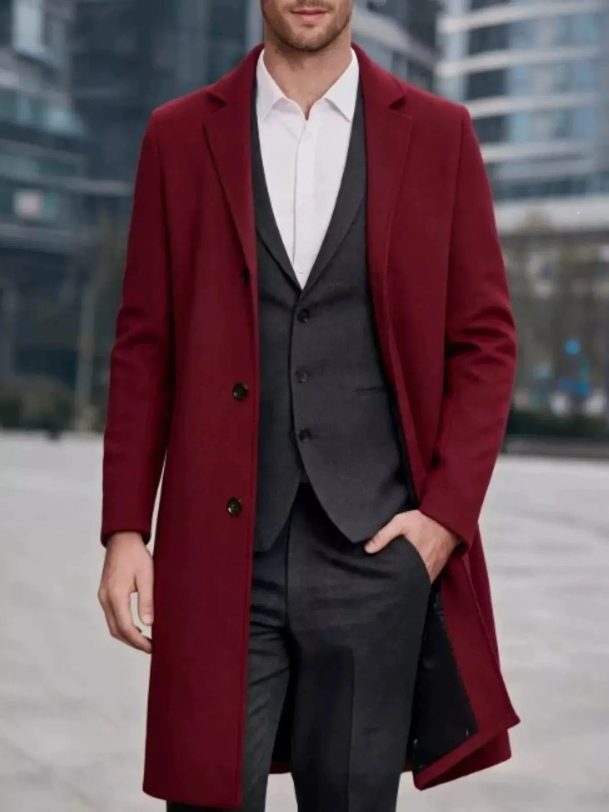 Men's Plus Size Slim-Fit Lapel Collar Overcoat by Trendsi