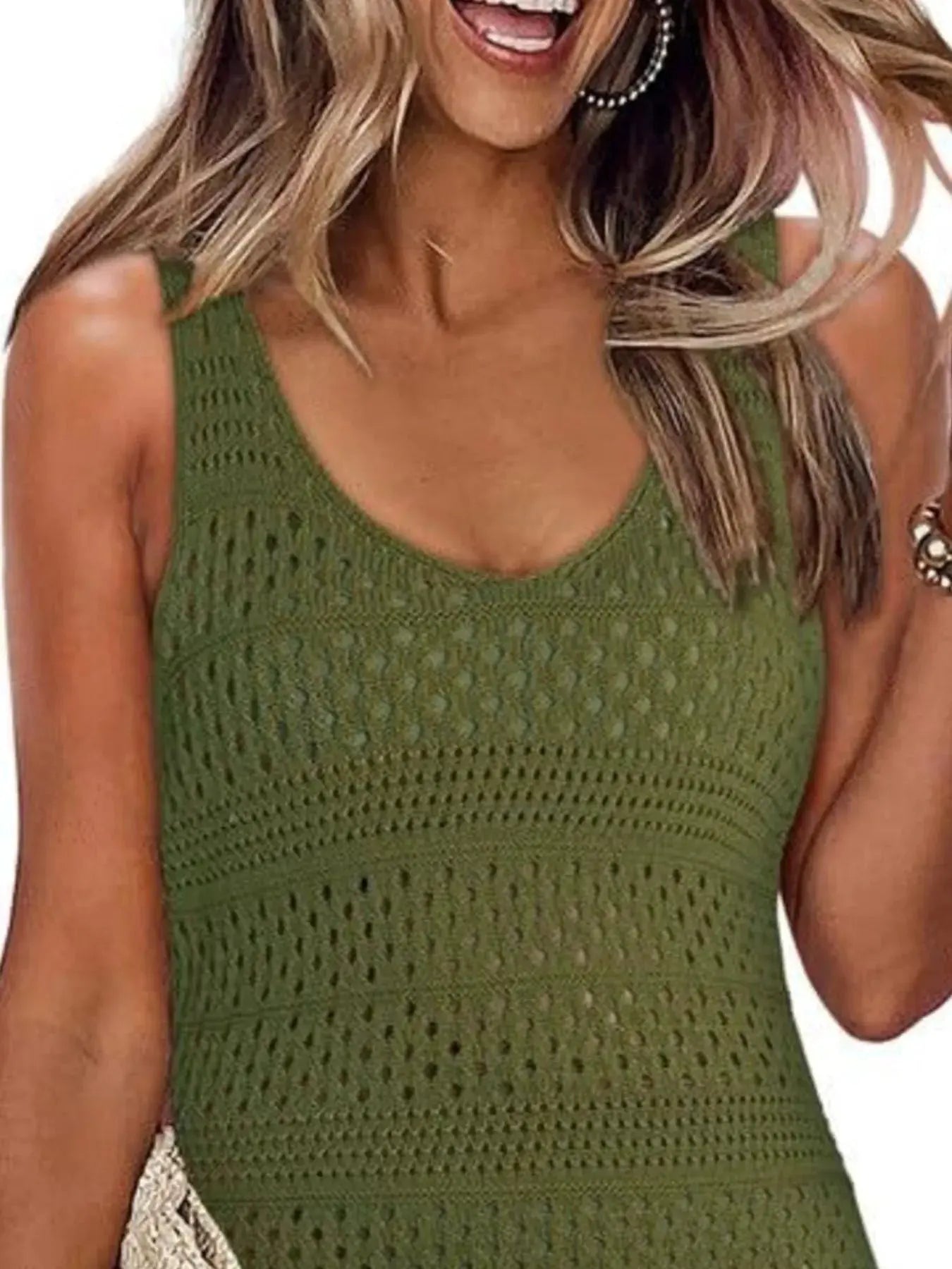Crochet Knit Cover-Up Dress with Side Slit by Partner Label