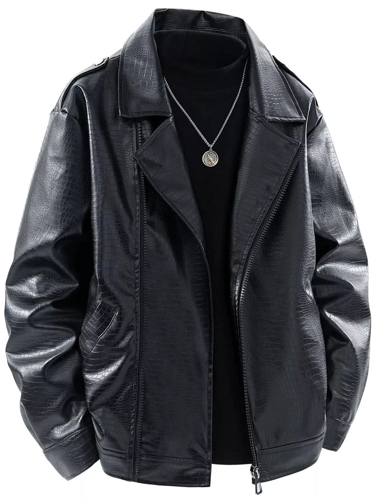 Men's Plus Size Lapel Collar Long Sleeve Outerwear by Trendsi