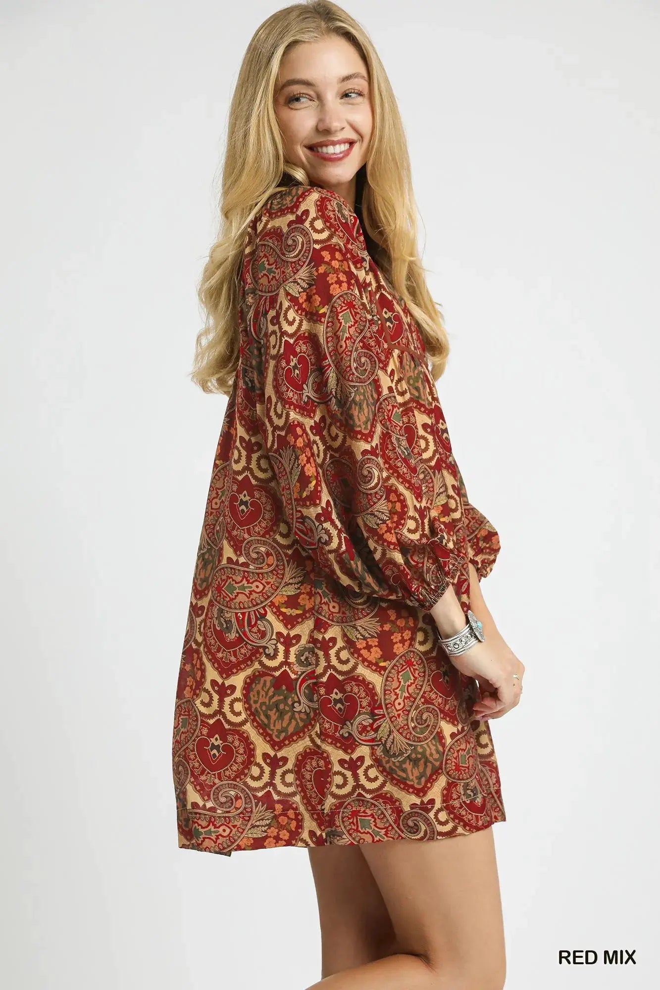 Umgee Boho Mix Paisley Babydoll Dress by Oh