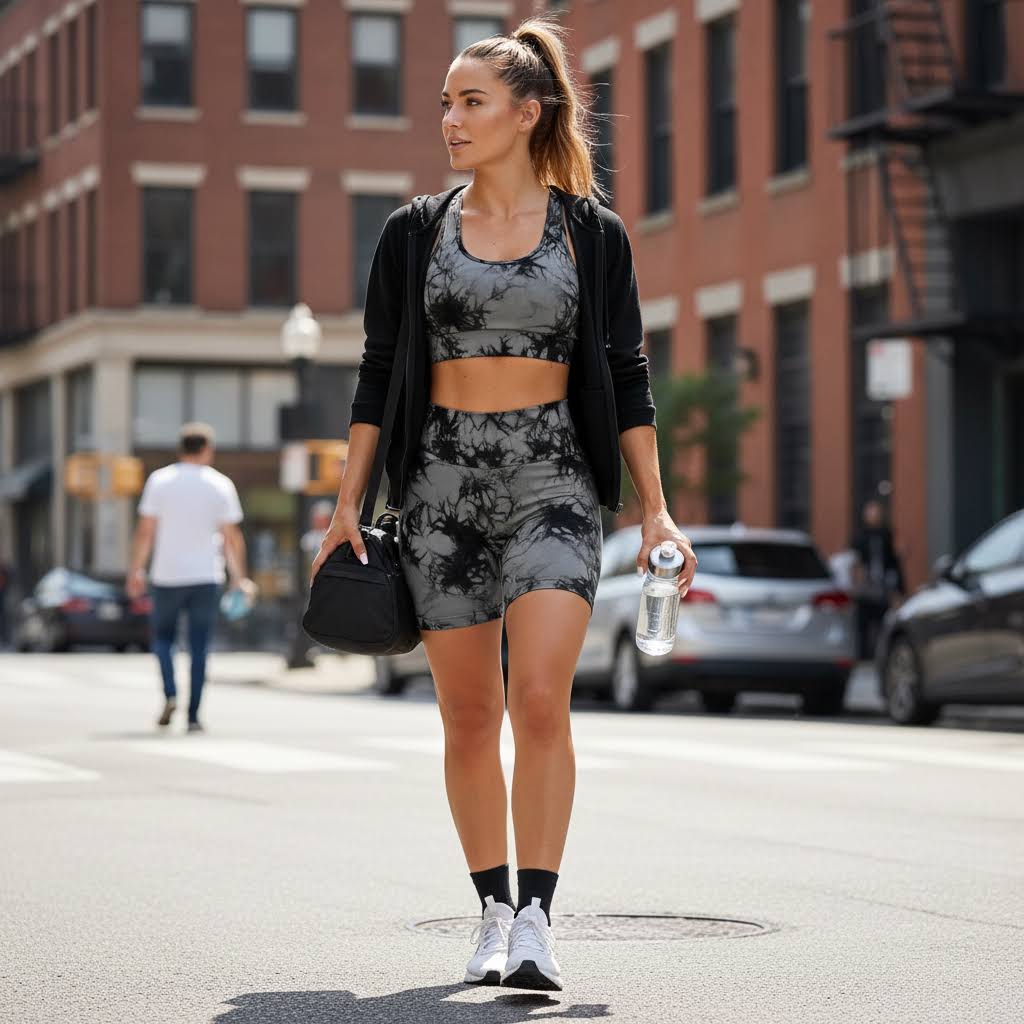 High waist tie‑dye active shorts