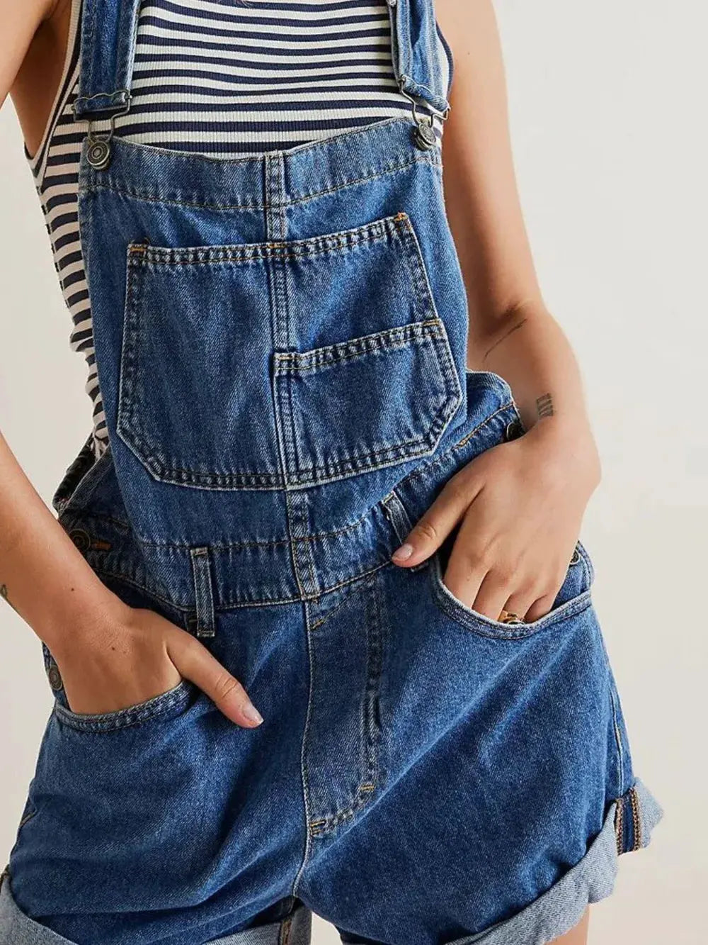 Wide Strap Square Neck Denim Overalls by Partner Labels