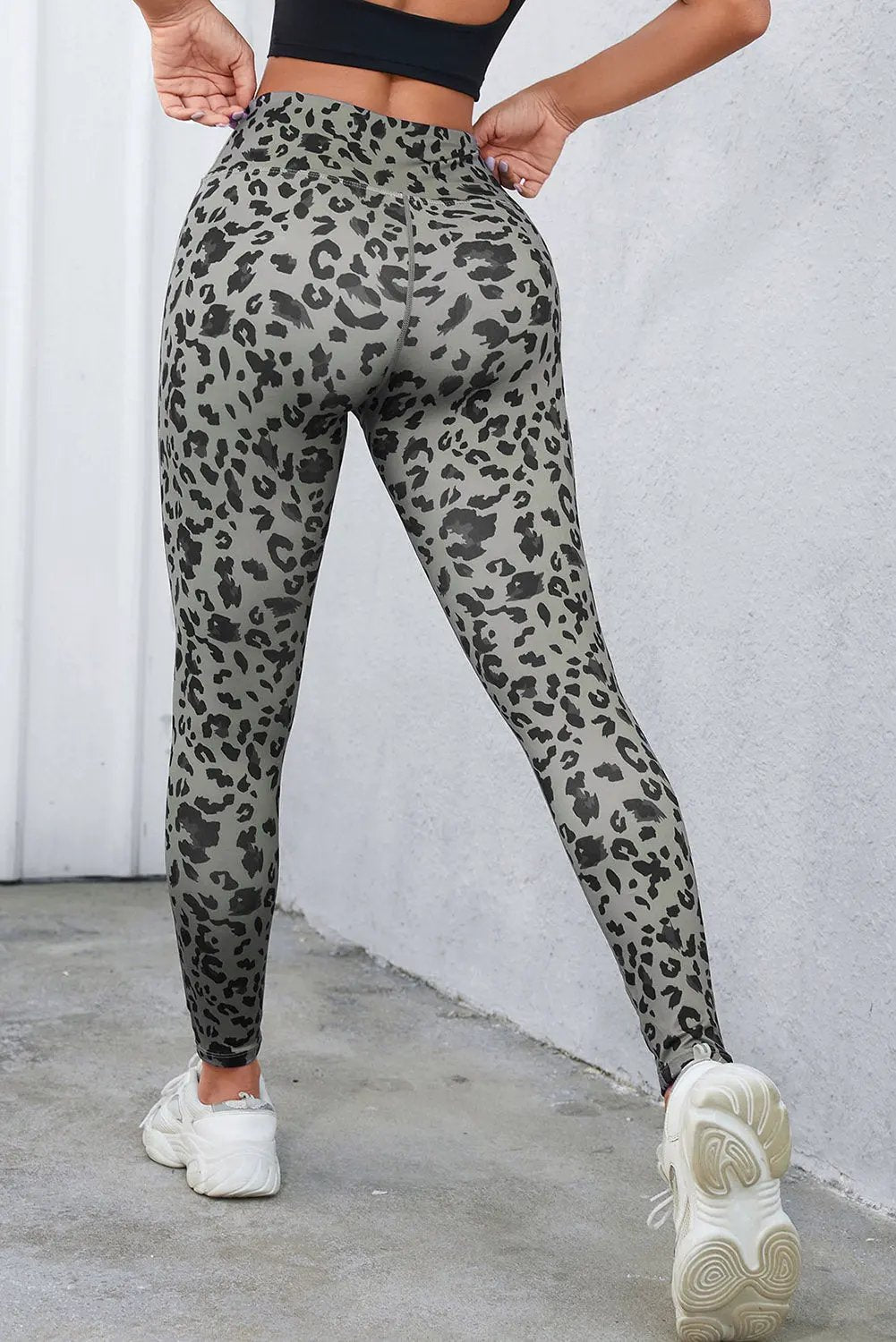 Leopard Print Wide Waistband Leggings by Partner Label