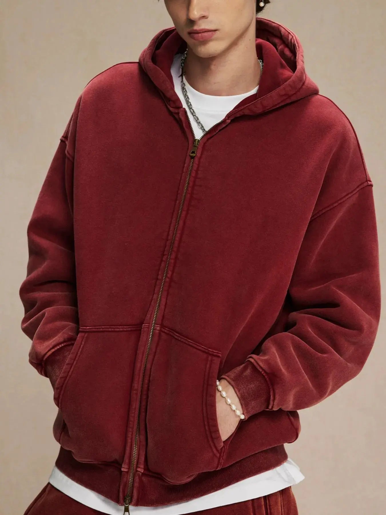 Men's Zip-Up Hoodie with Kangaroo Pocket by Trendsi