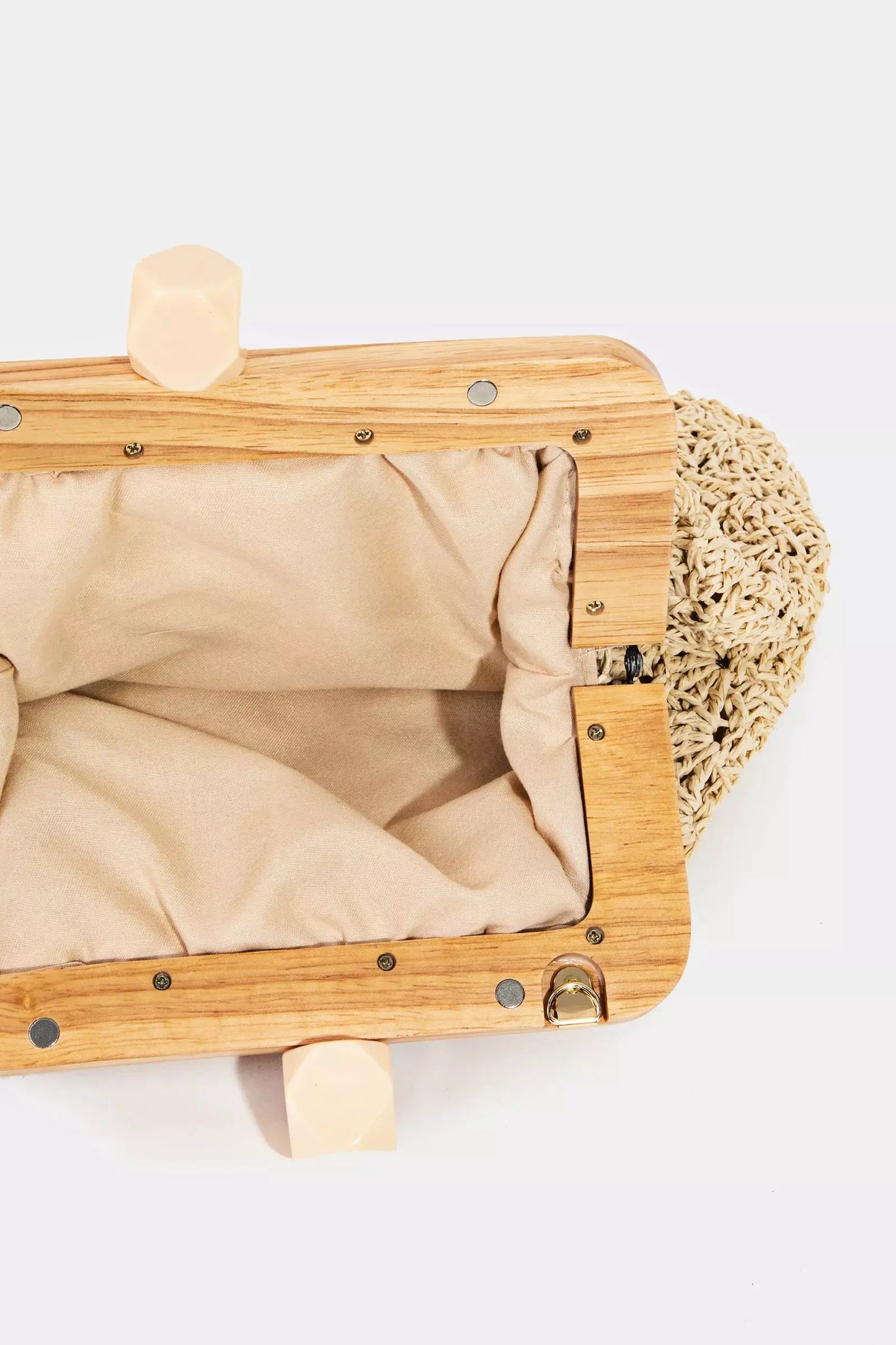 Fame Straw Braided Wooden Frame Cluch Bag by Partner Label