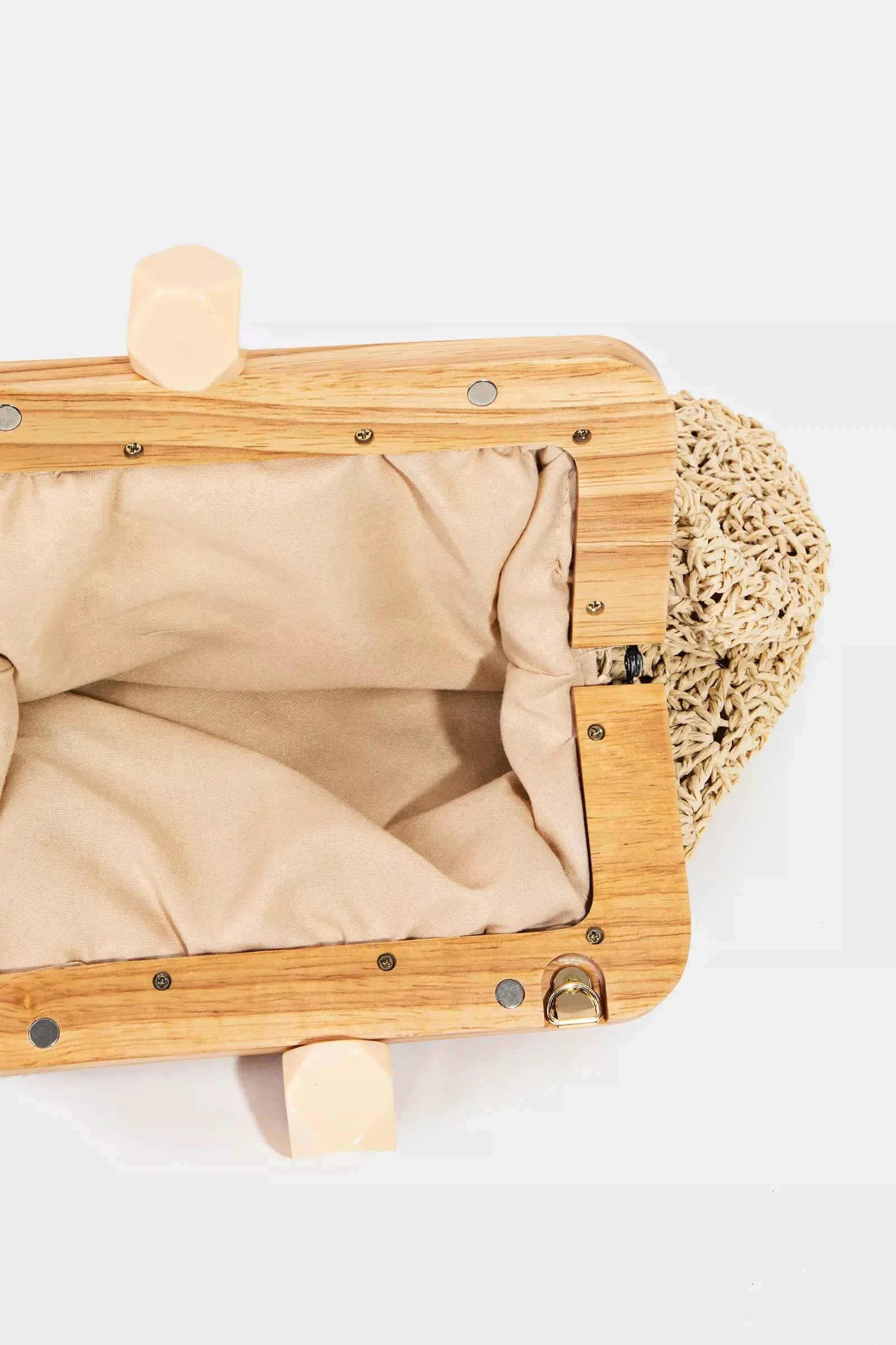 Fame Straw Braided Wooden Frame Cluch Bag by Partner Label