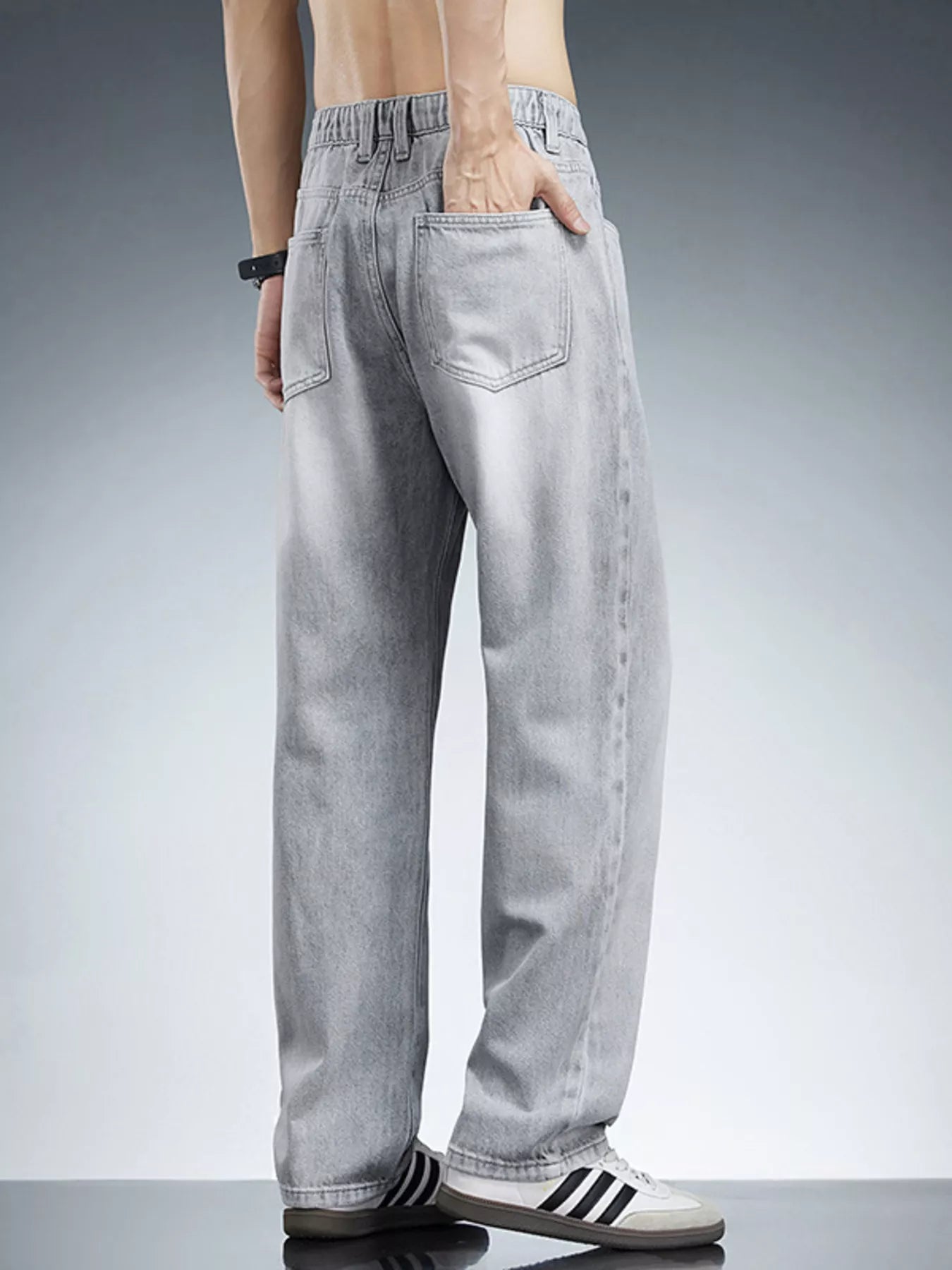Men's Plus Size Washed Wide Leg Jeans by Partner Label